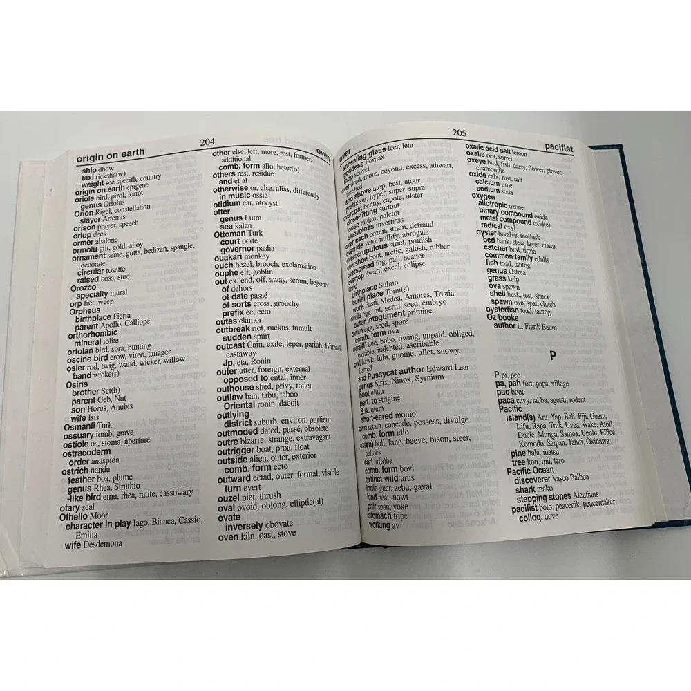 Crossword Puzzle Dictionary Websters Large Print 1994 Hardcover